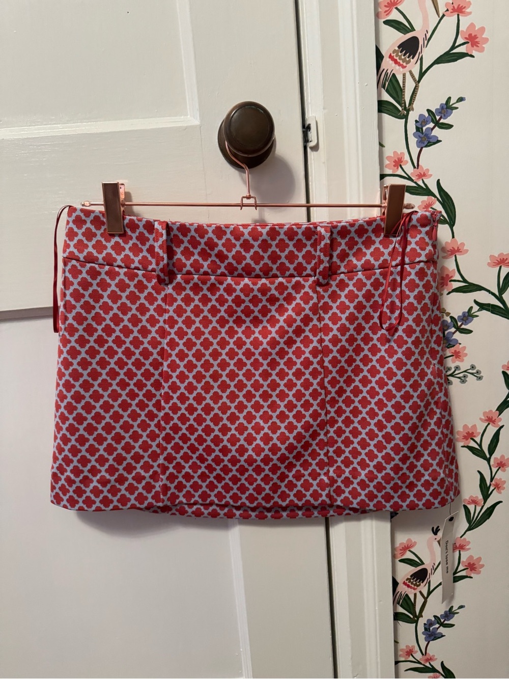 Reformation Red and White Geometric Mini Skirt